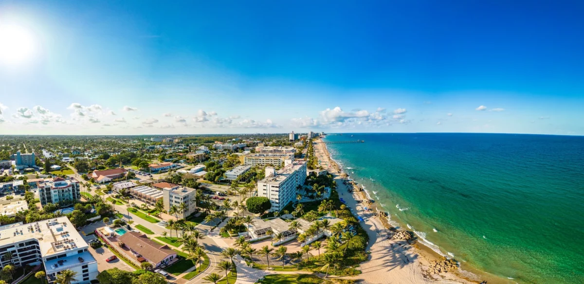 aerial view of deerfield beach coastline and cityscape