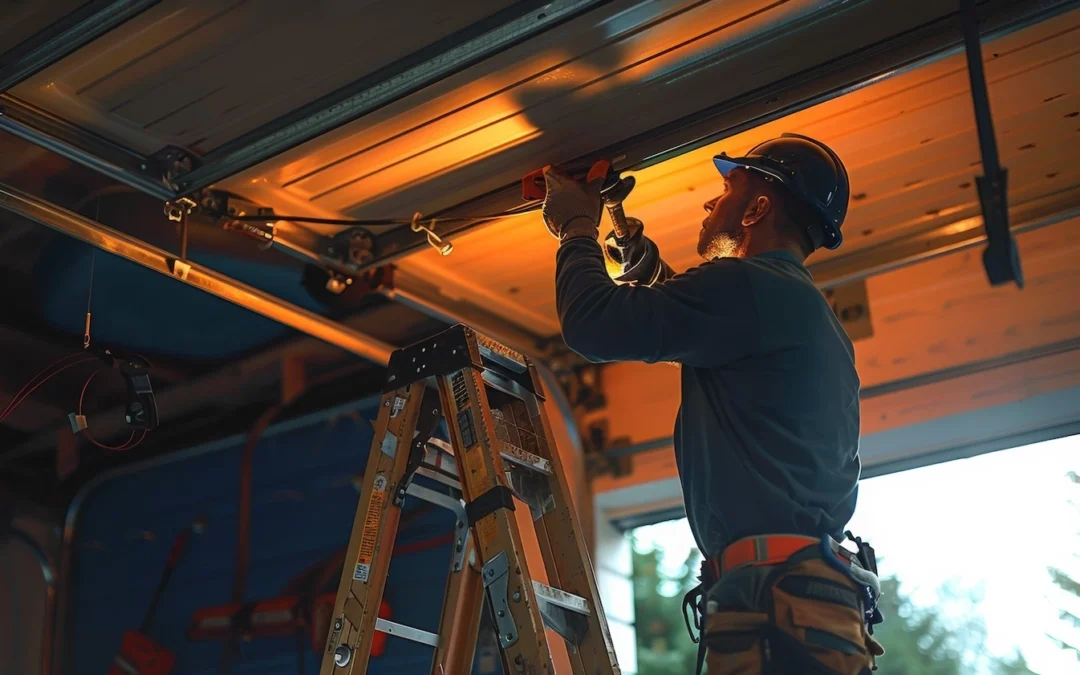man repairing garage door