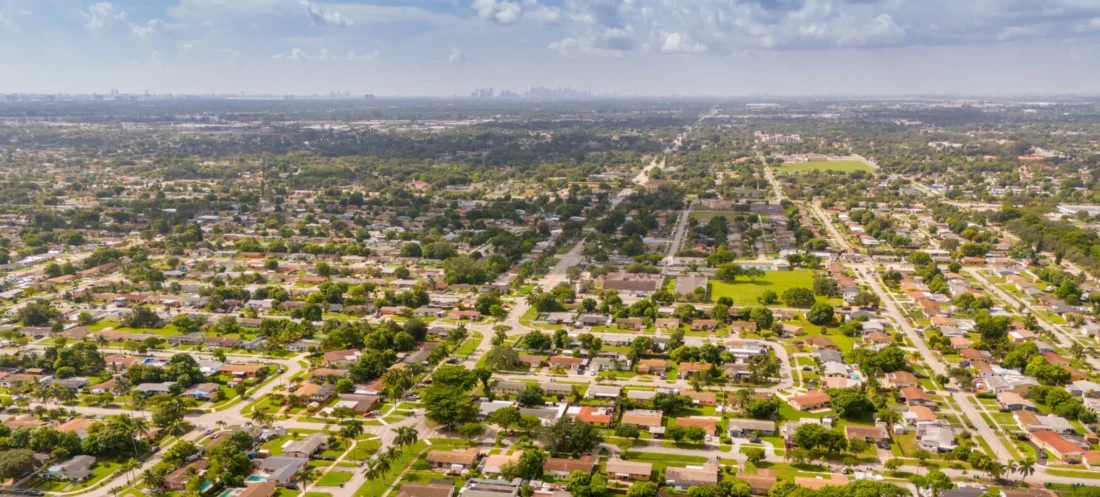 aerial view of suburban miami gardens residential area