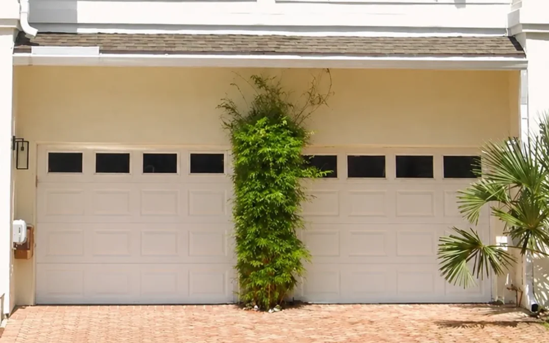 double white garage doors in residential installation project
